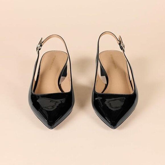 Amazon Essential Black Slingback Pointed Toe Shoes 1.75" Block Heel Size 11 - Picture 3 of 10